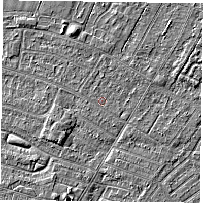 Shaded relief map of the ground around DN146QP, computed from Environment Agency LiDAR. The ground here sits at about 3 m above sea level and falls 3 m across the surrounding 800 m. Surface water reaching this point runs off ground lying to the west, 0.5 m higher.