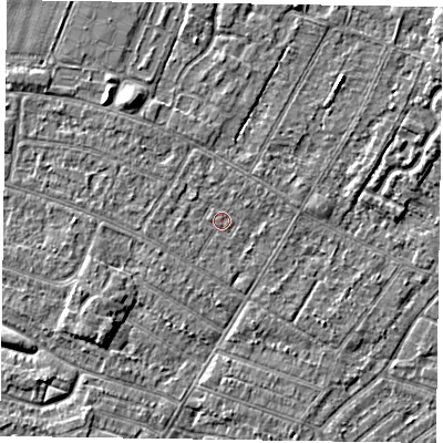 Shaded relief map of the ground around DN146QR, computed from Environment Agency LiDAR. The ground here sits at about 3 m above sea level and falls 3 m across the surrounding 800 m. Surface water reaching this point runs off ground lying to the north-west, 0.6 m higher.