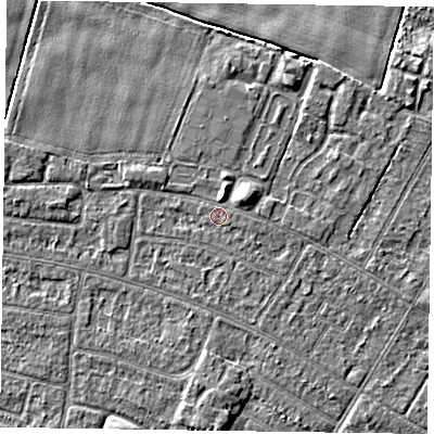 Shaded relief map of the ground around DN146QU, computed from Environment Agency LiDAR. The ground here sits at about 3 m above sea level and falls 4 m across the surrounding 800 m. Surface water reaching this point runs off ground lying to the east-south-east, 0.5 m higher.