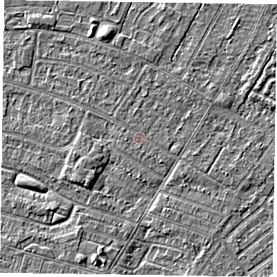 Shaded relief map of the ground around DN146QW, computed from Environment Agency LiDAR. The ground here sits at about 3 m above sea level and falls 3 m across the surrounding 800 m. Surface water reaching this point runs off ground lying to the west-north-west, 0.5 m higher.