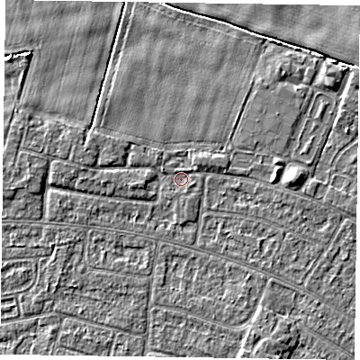 Shaded relief map of the ground around DN146QX, computed from Environment Agency LiDAR. The ground here sits at about 2 m above sea level and falls 4 m across the surrounding 800 m. Surface water reaching this point runs off ground lying to the north-east, 0.9 m higher.