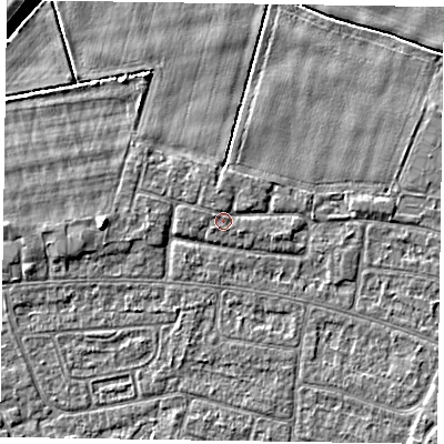 Shaded relief map of the ground around DN146RL, computed from Environment Agency LiDAR. The ground here sits at about 3 m above sea level and falls 9 m across the surrounding 800 m. Surface water reaching this point runs off ground lying to the north-north-west, 0.7 m higher.