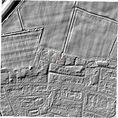 Shaded relief map of the ground around DN146RP, computed from Environment Agency LiDAR. The ground here sits at about 3 m above sea level and falls 11 m across the surrounding 800 m. Surface water reaching this point runs off ground lying to the east-south-east, 0.6 m higher.