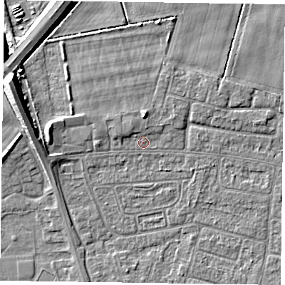 Shaded relief map of the ground around DN146RQ, computed from Environment Agency LiDAR. The ground here sits at about 3 m above sea level and falls 10 m across the surrounding 800 m. Surface water reaching this point runs off ground lying to the north-west, 1.2 m higher.