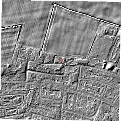 Shaded relief map of the ground around DN146RT, computed from Environment Agency LiDAR. The ground here sits at about 3 m above sea level and falls 4 m across the surrounding 800 m. Surface water reaching this point runs off ground lying to the west, 1.1 m higher.