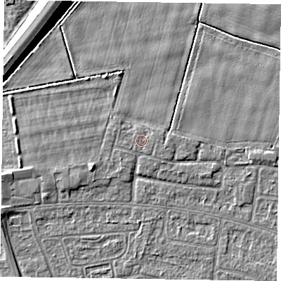 Shaded relief map of the ground around DN146RW, computed from Environment Agency LiDAR. The ground here sits at about 3 m above sea level and falls 12 m across the surrounding 800 m. The ground contributing surface water to this point lies to the north-north-west.