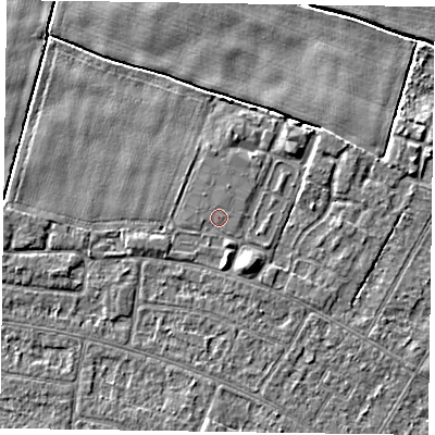 Shaded relief map of the ground around DN146RX, computed from Environment Agency LiDAR. The ground here sits at about 3 m above sea level and falls 4 m across the surrounding 800 m. Surface water reaching this point runs off ground lying to the south-south-east, 1.1 m higher.