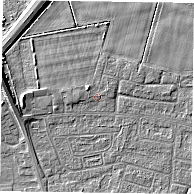 Shaded relief map of the ground around DN146RZ, computed from Environment Agency LiDAR. The ground here sits at about 3 m above sea level and falls 9 m across the surrounding 800 m. Surface water reaching this point runs off ground lying to the east-north-east, 0.8 m higher.