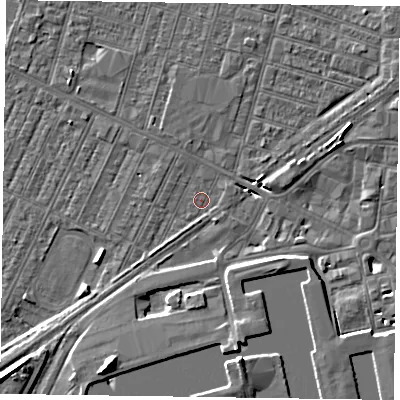 Shaded relief map of the ground around DN146SD, computed from Environment Agency LiDAR. The ground here sits at about 3 m above sea level and falls 8 m across the surrounding 800 m. Surface water reaching this point runs off ground lying to the south-south-west, 8.1 m higher.