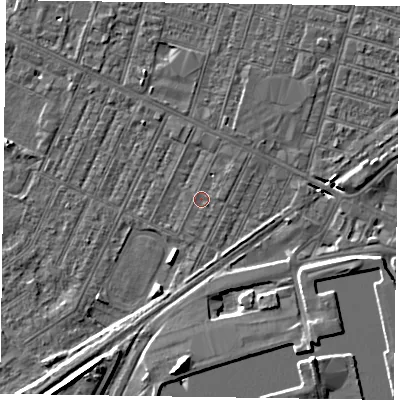 Shaded relief map of the ground around DN146SL, computed from Environment Agency LiDAR. The ground here sits at about 3 m above sea level and falls 8 m across the surrounding 800 m. Surface water reaching this point runs off ground lying to the north-east, 1.2 m higher.