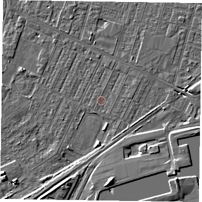 Shaded relief map of the ground around DN146SP, computed from Environment Agency LiDAR. The ground here sits at about 3 m above sea level and falls 9 m across the surrounding 800 m. Surface water reaching this point runs off ground lying to the east-north-east, 1.2 m higher.