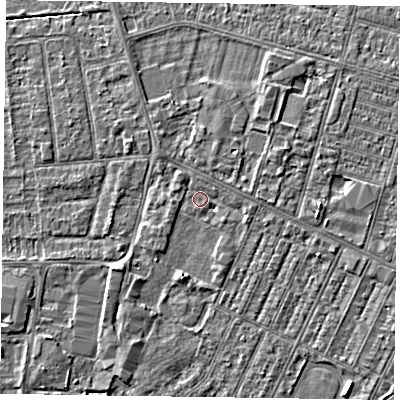 Shaded relief map of the ground around DN146SR, computed from Environment Agency LiDAR. The ground here sits at about 3 m above sea level and falls 3 m across the surrounding 800 m. Surface water reaching this point runs off ground lying to the east, 1.8 m higher.