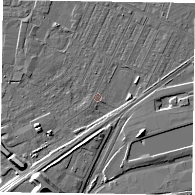 Shaded relief map of the ground around DN146ST, computed from Environment Agency LiDAR. The ground here sits at about 3 m above sea level and falls 13 m across the surrounding 800 m. Surface water reaching this point runs off ground lying to the south-east, 1.7 m higher.