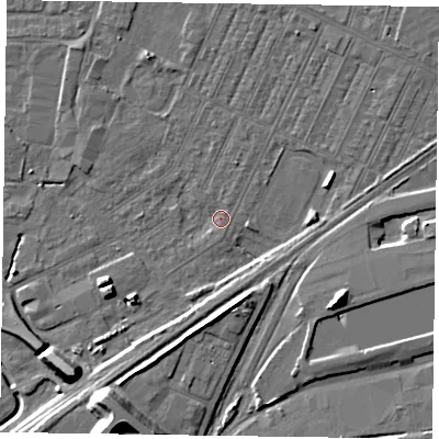 Shaded relief map of the ground around DN146SU, computed from Environment Agency LiDAR. The ground here sits at about 3 m above sea level and falls 13 m across the surrounding 800 m. Surface water reaching this point runs off ground lying to the north-north-east, 1.3 m higher.