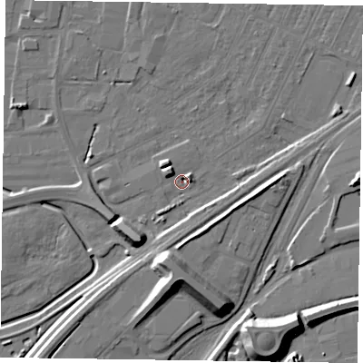 Shaded relief map of the ground around DN146SX, computed from Environment Agency LiDAR. The ground here sits at about 3 m above sea level and falls 13 m across the surrounding 800 m. Surface water reaching this point runs off ground lying to the west-north-west, 5.7 m higher.
