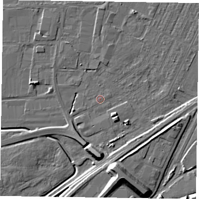 Shaded relief map of the ground around DN146TA, computed from Environment Agency LiDAR. The ground here sits at about 3 m above sea level and falls 13 m across the surrounding 800 m. Surface water reaching this point runs off ground lying to the south-east, 5.7 m higher.