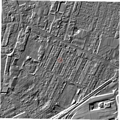 Shaded relief map of the ground around DN146TG, computed from Environment Agency LiDAR. The ground here sits at about 3 m above sea level and falls 5 m across the surrounding 800 m. Surface water reaching this point runs off ground lying to the north-north-east, 1.4 m higher.