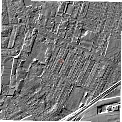 Shaded relief map of the ground around DN146TJ, computed from Environment Agency LiDAR. The ground here sits at about 3 m above sea level and falls 5 m across the surrounding 800 m. Surface water reaching this point runs off ground lying to the north-east, 1.4 m higher.
