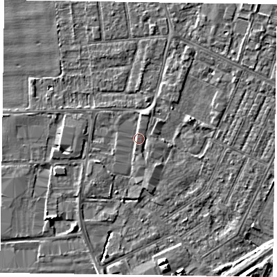 Shaded relief map of the ground around DN146TY, computed from Environment Agency LiDAR. The ground here sits at about 3 m above sea level and falls 7 m across the surrounding 800 m. Surface water reaching this point runs off ground lying to the north, 1.2 m higher.