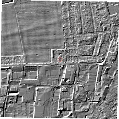 Shaded relief map of the ground around DN146UH, computed from Environment Agency LiDAR. The ground here sits at about 3 m above sea level and falls 5 m across the surrounding 800 m. Surface water reaching this point runs off ground lying to the north, 0.5 m higher.