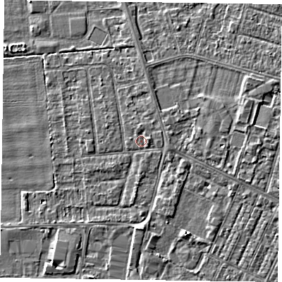 Shaded relief map of the ground around DN146UL, computed from Environment Agency LiDAR. The ground here sits at about 3 m above sea level and falls 3 m across the surrounding 800 m. Surface water reaching this point runs off ground lying to the east-north-east, 0.8 m higher.