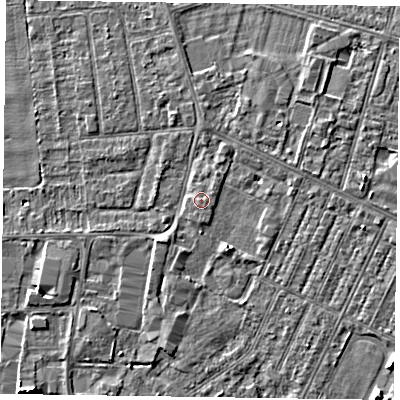 Shaded relief map of the ground around DN146US, computed from Environment Agency LiDAR. The ground here sits at about 3 m above sea level and falls 3 m across the surrounding 800 m. Surface water reaching this point runs off ground lying to the west-south-west, 0.7 m higher.