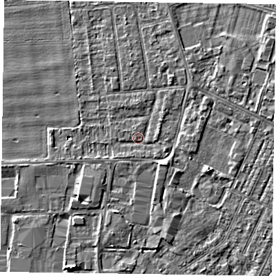 Shaded relief map of the ground around DN146UW, computed from Environment Agency LiDAR. The ground here sits at about 3 m above sea level and falls 4 m across the surrounding 800 m. Surface water reaching this point runs off ground lying to the south-east, 1.4 m higher.