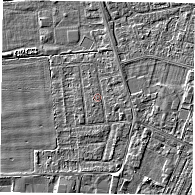 Shaded relief map of the ground around DN146UZ, computed from Environment Agency LiDAR. The ground here sits at about 3 m above sea level and falls 4 m across the surrounding 800 m. Surface water reaching this point runs off ground lying to the east-south-east, 0.9 m higher.