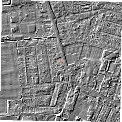 Shaded relief map of the ground around DN146XA, computed from Environment Agency LiDAR. The ground here sits at about 3 m above sea level and falls 4 m across the surrounding 800 m. Surface water reaching this point runs off ground lying to the south-south-west, 0.9 m higher.