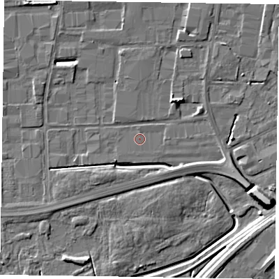 Shaded relief map of the ground around DN146XG, computed from Environment Agency LiDAR. The ground here sits at about 2 m above sea level and falls 11 m across the surrounding 800 m. Surface water reaching this point runs off ground lying to the east, 0.7 m higher.