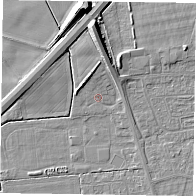 Shaded relief map of the ground around DN146XN, computed from Environment Agency LiDAR. The ground here sits at about 2 m above sea level and falls 11 m across the surrounding 800 m. Surface water reaching this point runs off ground lying to the north-north-west, 3.3 m higher.