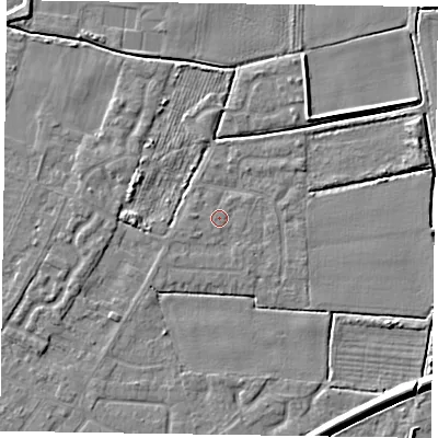 Shaded relief map of the ground around DN146YA, computed from Environment Agency LiDAR. The ground here sits at about 2 m above sea level and falls 6 m across the surrounding 800 m. Surface water reaching this point runs off ground lying to the south, 0.5 m higher.