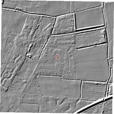 Shaded relief map of the ground around DN146YB, computed from Environment Agency LiDAR. The ground here sits at about 2 m above sea level and falls 6 m across the surrounding 800 m. Surface water reaching this point runs off ground lying to the west, 1.0 m higher.