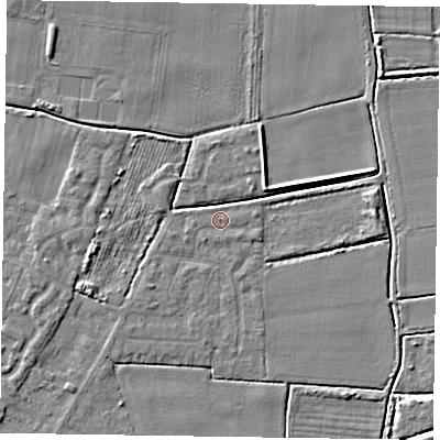 Shaded relief map of the ground around DN146YF, computed from Environment Agency LiDAR. The ground here sits at about 2 m above sea level and falls 6 m across the surrounding 800 m. Surface water reaching this point runs off ground lying to the east-north-east, 3.2 m higher.