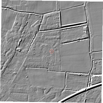Shaded relief map of the ground around DN146YG, computed from Environment Agency LiDAR. The ground here sits at about 2 m above sea level and falls 6 m across the surrounding 800 m. Surface water reaching this point runs off ground lying to the north-east, 3.2 m higher.
