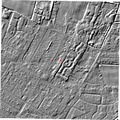 Shaded relief map of the ground around DN146YH, computed from Environment Agency LiDAR. The ground here sits at about 3 m above sea level and falls 4 m across the surrounding 800 m. Surface water reaching this point runs off ground lying to the south-south-east, 0.8 m higher.
