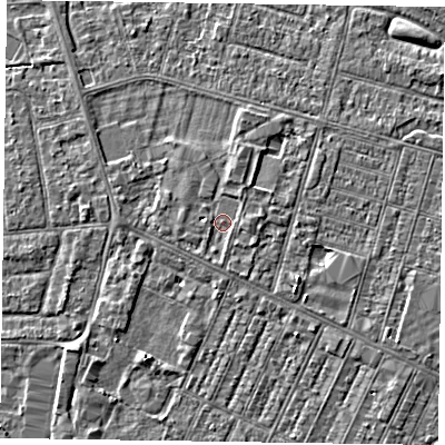 Shaded relief map of the ground around DN146YN, computed from Environment Agency LiDAR. The ground here sits at about 3 m above sea level and falls 3 m across the surrounding 800 m. Surface water reaching this point runs off ground lying to the south, 0.6 m higher.