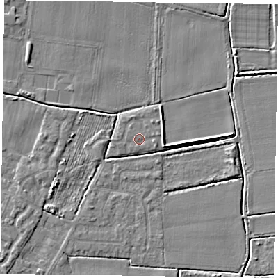 Shaded relief map of the ground around DN146YQ, computed from Environment Agency LiDAR. The ground here sits at about 2 m above sea level and falls 4 m across the surrounding 800 m. Surface water reaching this point runs off ground lying to the east, 0.8 m higher.