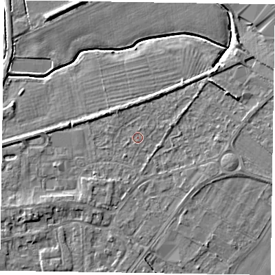 Shaded relief map of the ground around DN147AN, computed from Environment Agency LiDAR. The ground here sits at about 4 m above sea level and falls 6 m across the surrounding 800 m. Surface water reaching this point runs off ground lying to the west-south-west, 0.5 m higher.