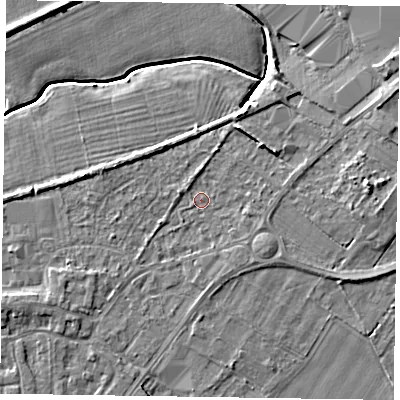 Shaded relief map of the ground around DN147AS, computed from Environment Agency LiDAR. The ground here sits at about 4 m above sea level and falls 6 m across the surrounding 800 m. Surface water reaching this point runs off ground lying to the east-north-east, 2.7 m higher.