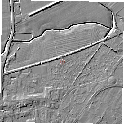Shaded relief map of the ground around DN147AW, computed from Environment Agency LiDAR. The ground here sits at about 4 m above sea level and falls 7 m across the surrounding 800 m. Surface water reaching this point runs off ground lying to the north, 1.1 m higher.