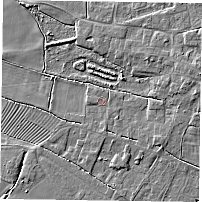 Shaded relief map of the ground around DN147BG, computed from Environment Agency LiDAR. The ground here sits at about 3 m above sea level and falls 5 m across the surrounding 800 m. Surface water reaching this point runs off ground lying to the south, 1.2 m higher.