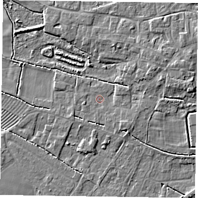 Shaded relief map of the ground around DN147BH, computed from Environment Agency LiDAR. The ground here sits at about 3 m above sea level and falls 5 m across the surrounding 800 m. Surface water reaching this point runs off ground lying to the south-east, 2.3 m higher.