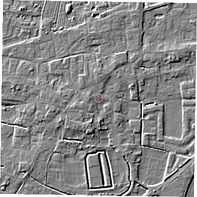 Shaded relief map of the ground around DN147BJ, computed from Environment Agency LiDAR. The ground here sits at about 5 m above sea level and falls 5 m across the surrounding 800 m. Surface water reaching this point runs off ground lying to the south-south-west, 2.5 m higher.