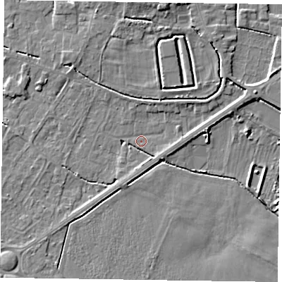 Shaded relief map of the ground around DN147DL, computed from Environment Agency LiDAR. The ground here sits at about 3 m above sea level and falls 6 m across the surrounding 800 m. Surface water reaching this point runs off ground lying to the east-north-east, 3.6 m higher.