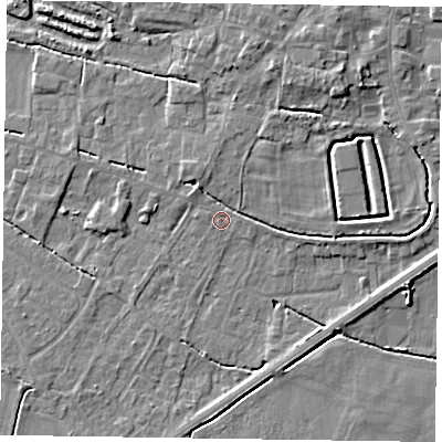 Shaded relief map of the ground around DN147DQ, computed from Environment Agency LiDAR. The ground here sits at about 3 m above sea level and falls 5 m across the surrounding 800 m. Surface water reaching this point runs off ground lying to the north-east, 5.0 m higher.