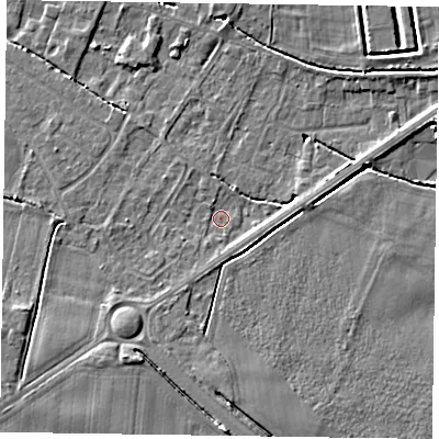 Shaded relief map of the ground around DN147DT, computed from Environment Agency LiDAR. The ground here sits at about 3 m above sea level and falls 5 m across the surrounding 800 m. Surface water reaching this point runs off ground lying to the south-south-west, 3.6 m higher.