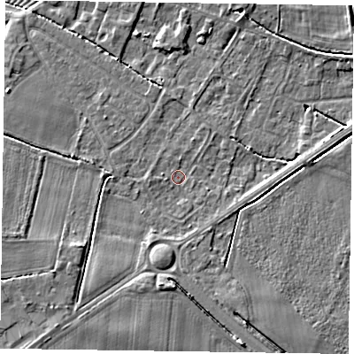Shaded relief map of the ground around DN147DX, computed from Environment Agency LiDAR. The ground here sits at about 4 m above sea level and falls 5 m across the surrounding 800 m. Surface water reaching this point runs off ground lying to the south, 3.3 m higher.