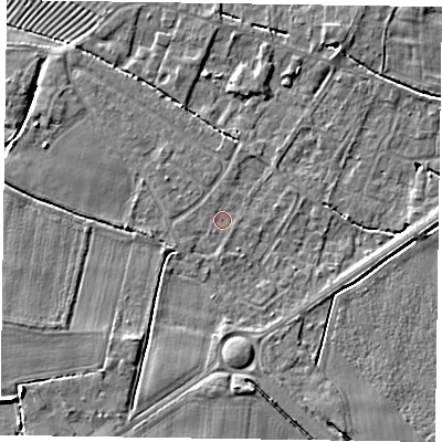 Shaded relief map of the ground around DN147DY, computed from Environment Agency LiDAR. The ground here sits at about 4 m above sea level and falls 7 m across the surrounding 800 m. Surface water reaching this point runs off ground lying to the west, 0.7 m higher.