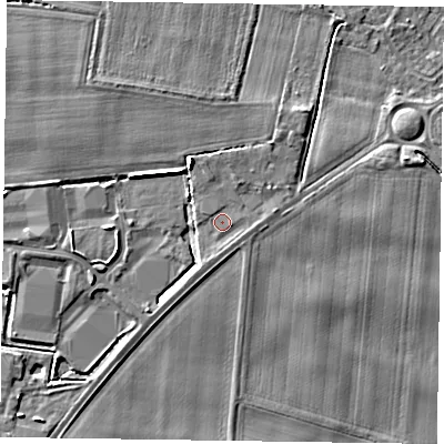 Shaded relief map of the ground around DN147EA, computed from Environment Agency LiDAR. The ground here sits at about 6 m above sea level and falls 5 m across the surrounding 800 m. Surface water reaching this point runs off ground lying to the north, 0.8 m higher.